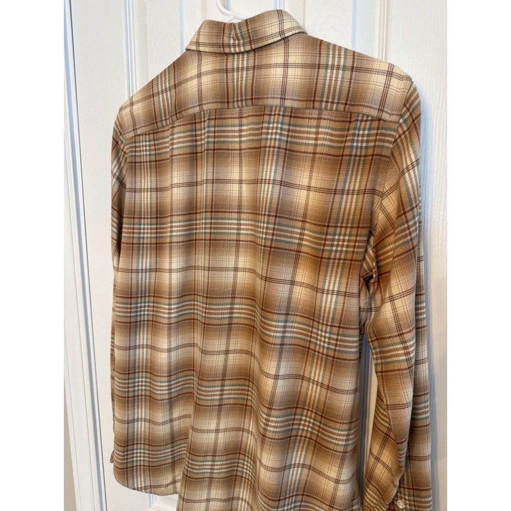 Ralph Lauren Mens Large Tan Brown Plaid Cotton Button Down Shirt Pony Logo - Picture 3 of 16